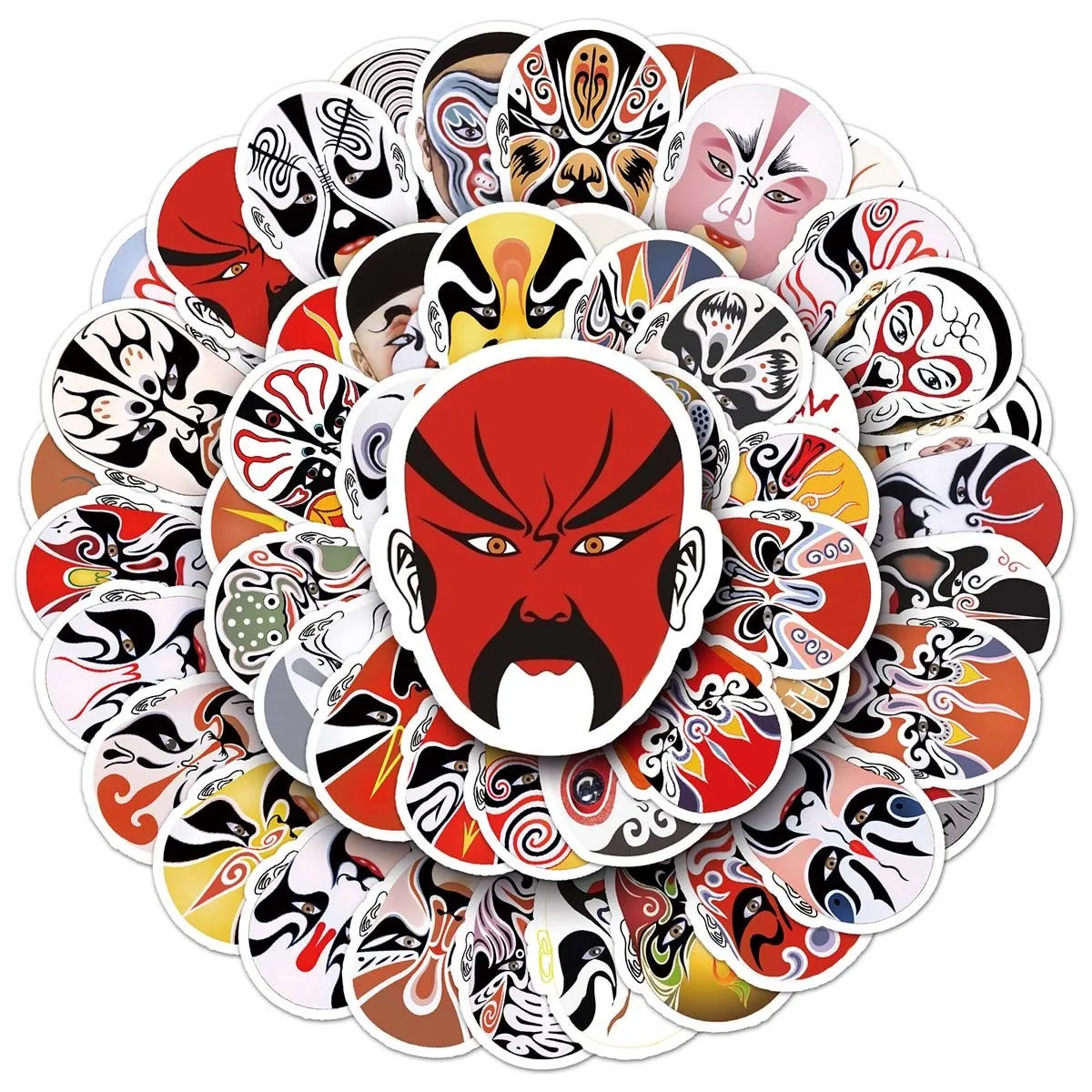 50Pcs Chinese Peking Opera Graffiti Stickers Waterproof Street Art Decals for Skateboards Laptops Chinese Face Mask Design