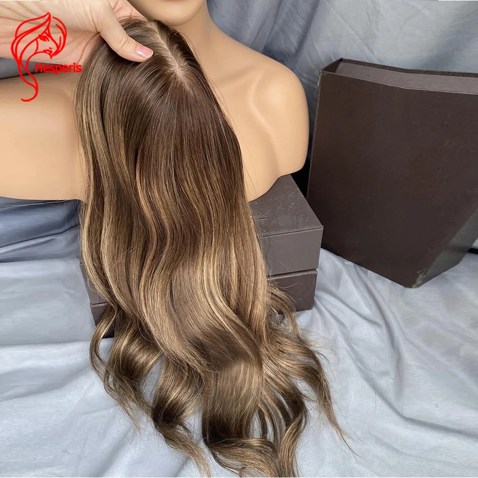 Hesperis Human Hair Silk Base Topper for Women Balayage Human Hair Topper For Women with Thinning Crown Hair Toupee Hairpiece