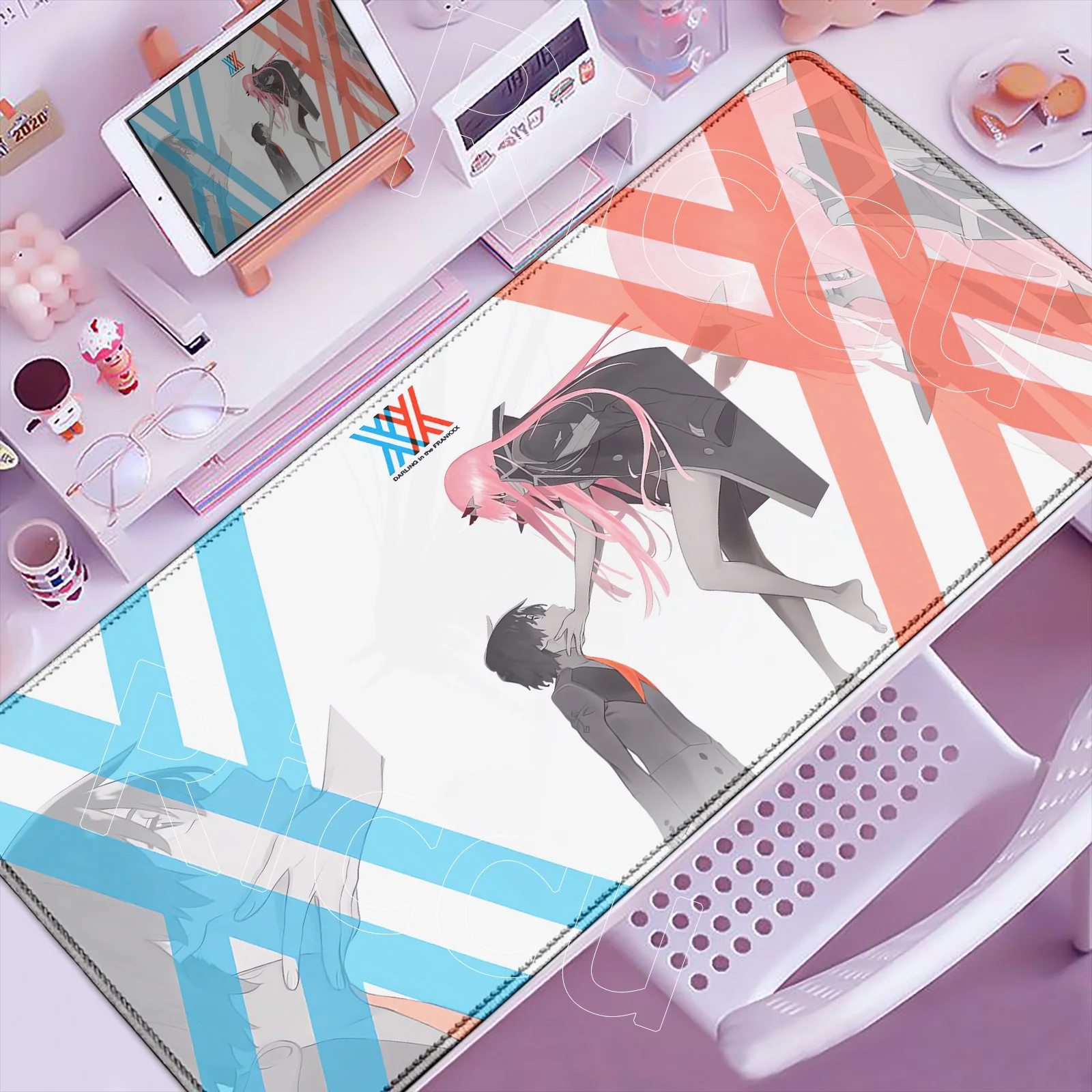 แผ่นรองเมาส์อนิเมะรุ่นใหม่ Darling in The FranXX 02 แผ่นรองเมาส์เกมมิ่งขนาดใหญ่ Zero Two XXL 900x400 มม. พิมพ์ลาย HD แผ่นรองคีย์บอร์ด