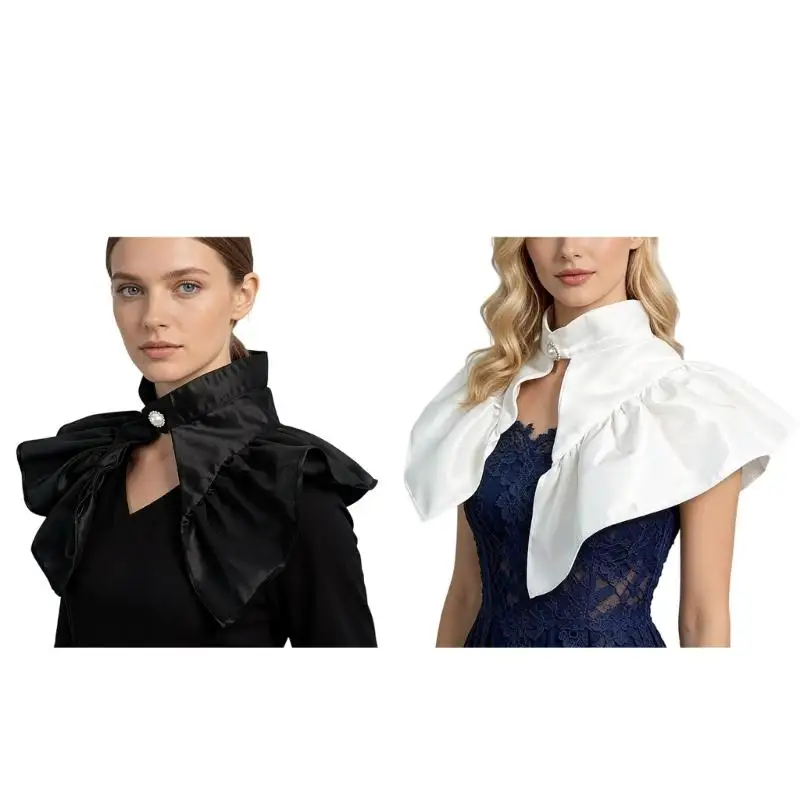Victorian Detachable Collar for Stage Show Cosplay Costume Props Satined Neck Wrap Faux Lapel Collar Performers Neckwear