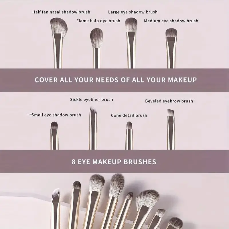 8-piece Portable Eyeshadow Makeup Brush Set To Create Perfect Eye Makeup，Eyeshadow Brush，Eye Makeup Smudged Lying Silkworm