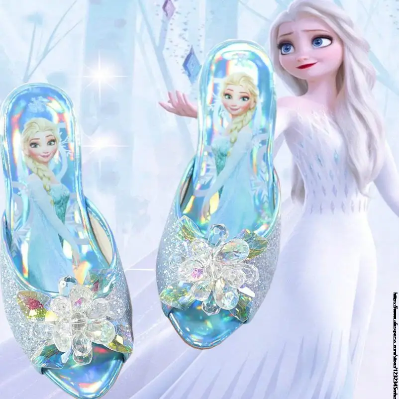 Disney Elsa Mädchen High Heel Hausschuhe neue Sommer mode Kinder Sandalen niedlichen kleinen Mädchen Kristall Prinzessin Schuhe Geschenk