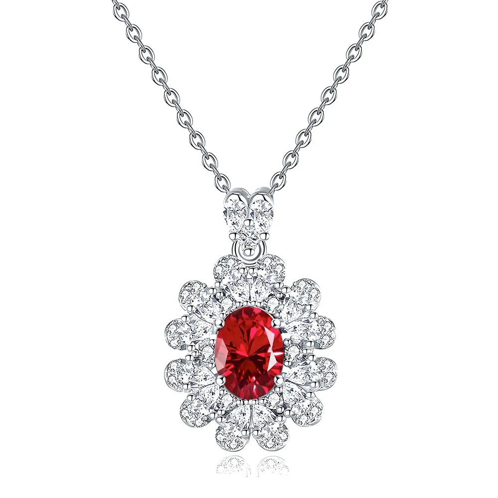 New S925 silver dazzling floral necklace with oval pendant European and American wealthy lady style