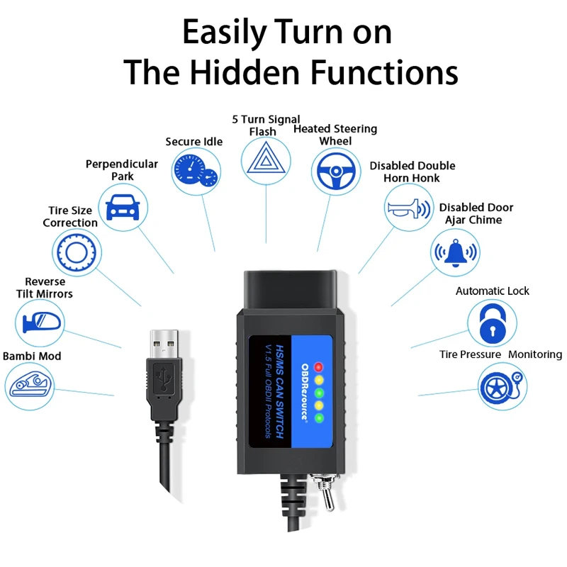 ELM327 USB V1.5 Adapter FORScan Scanner Code Reader Coding ELMconfig FoCCCus HS/MS CAN with Switch For Ford