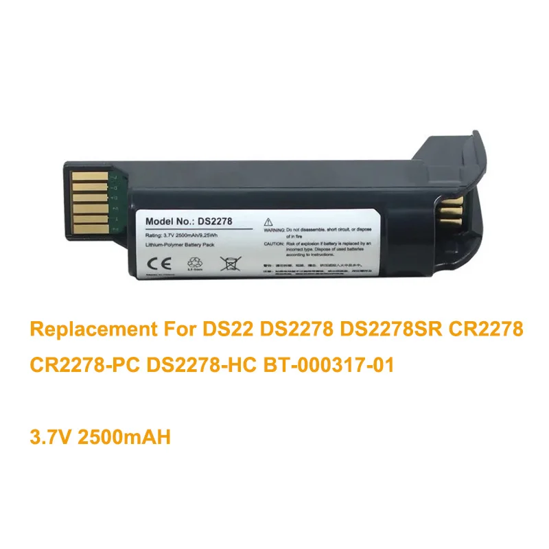 3.7V 2500mAh Barcord Scanner Battery For Zebra DS22 DS2278 DS2278SR CR2278 CR2278-PC DS2278-HC BT-000317-01