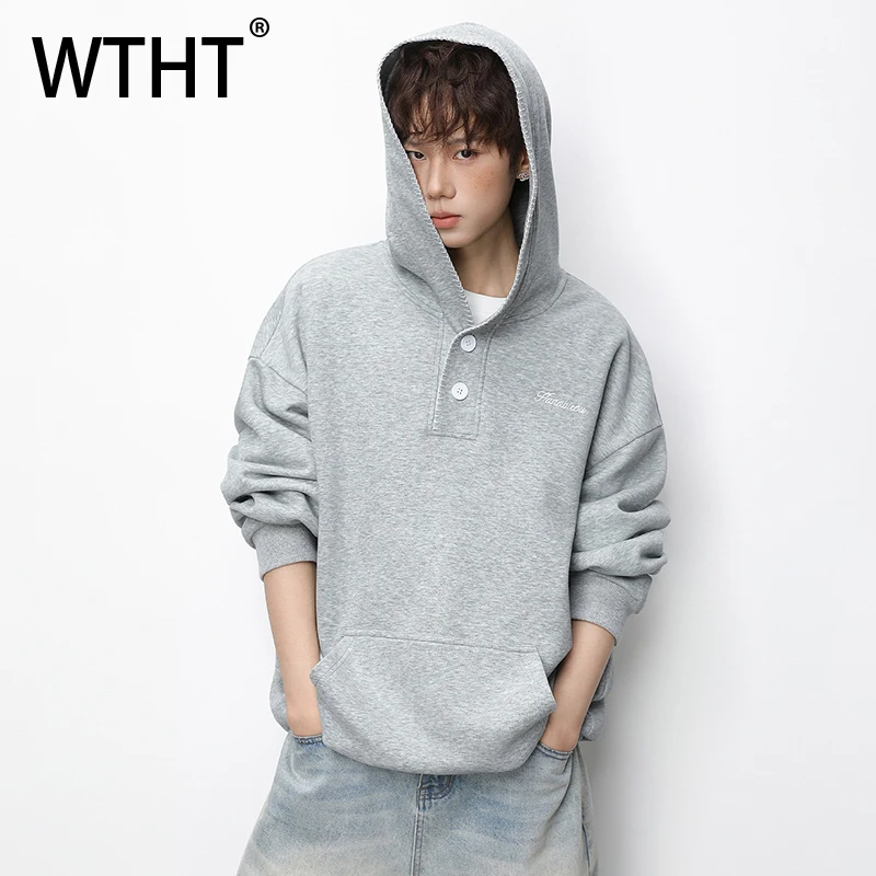

WTHT Fashion Men's Letter Embroidery Button Design Sweatshirt Trendy Hoode Loose Casual Pullover Male 2026 Spring 2A2699