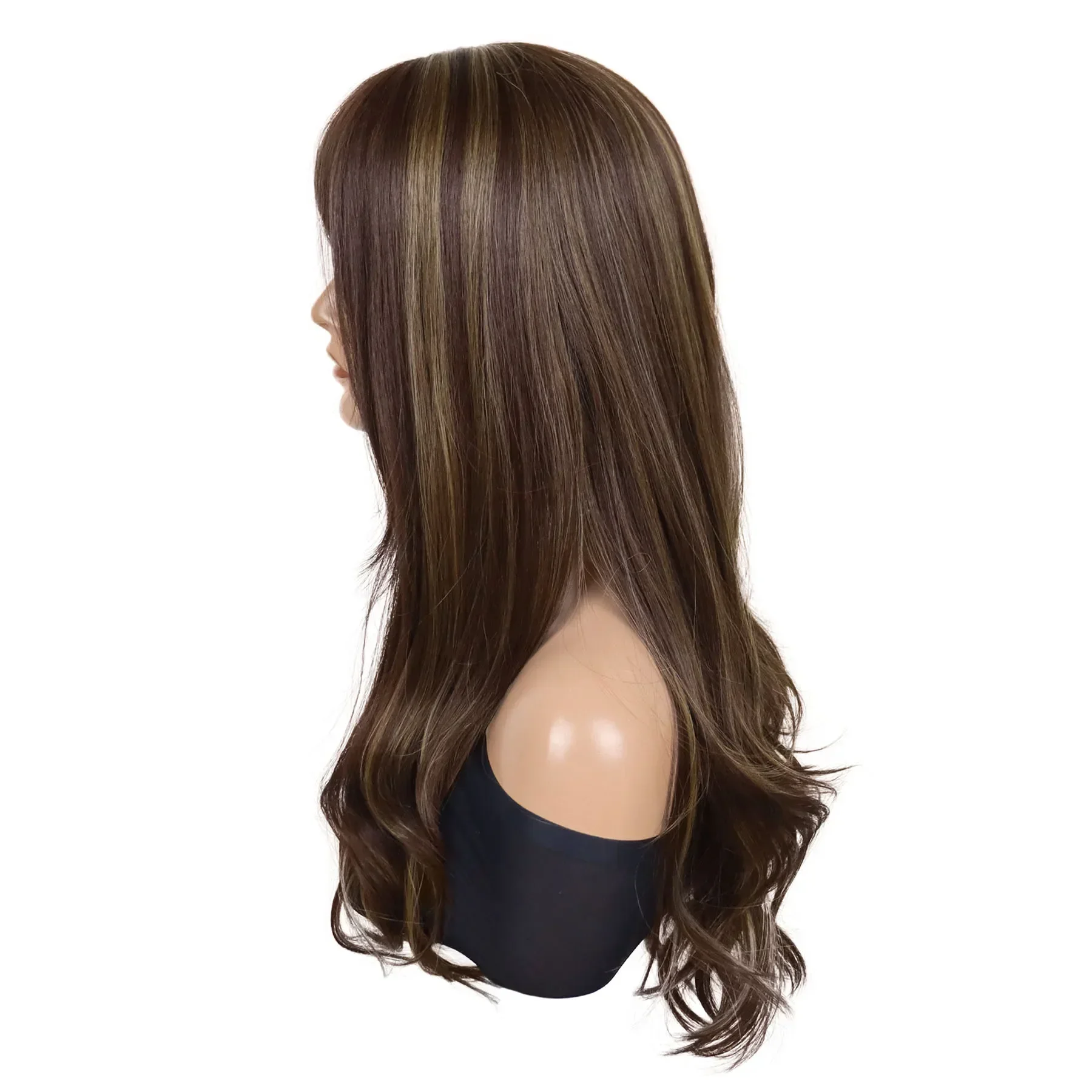 Premium Synthetic Wig with Bangs Long Brown Wavy Wigs for Women Natural Hairstyles Cosplay Costume Highlights Blend Blonde Wig