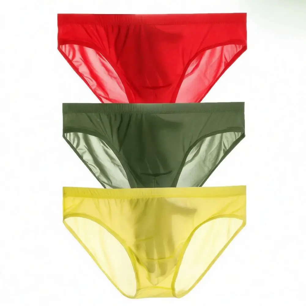 Mens Ice Silk Briefs Breathable Underwear Thin Transparent Sexy Soft Low Waist Comfortable Male Panties Quick Dry Underpants