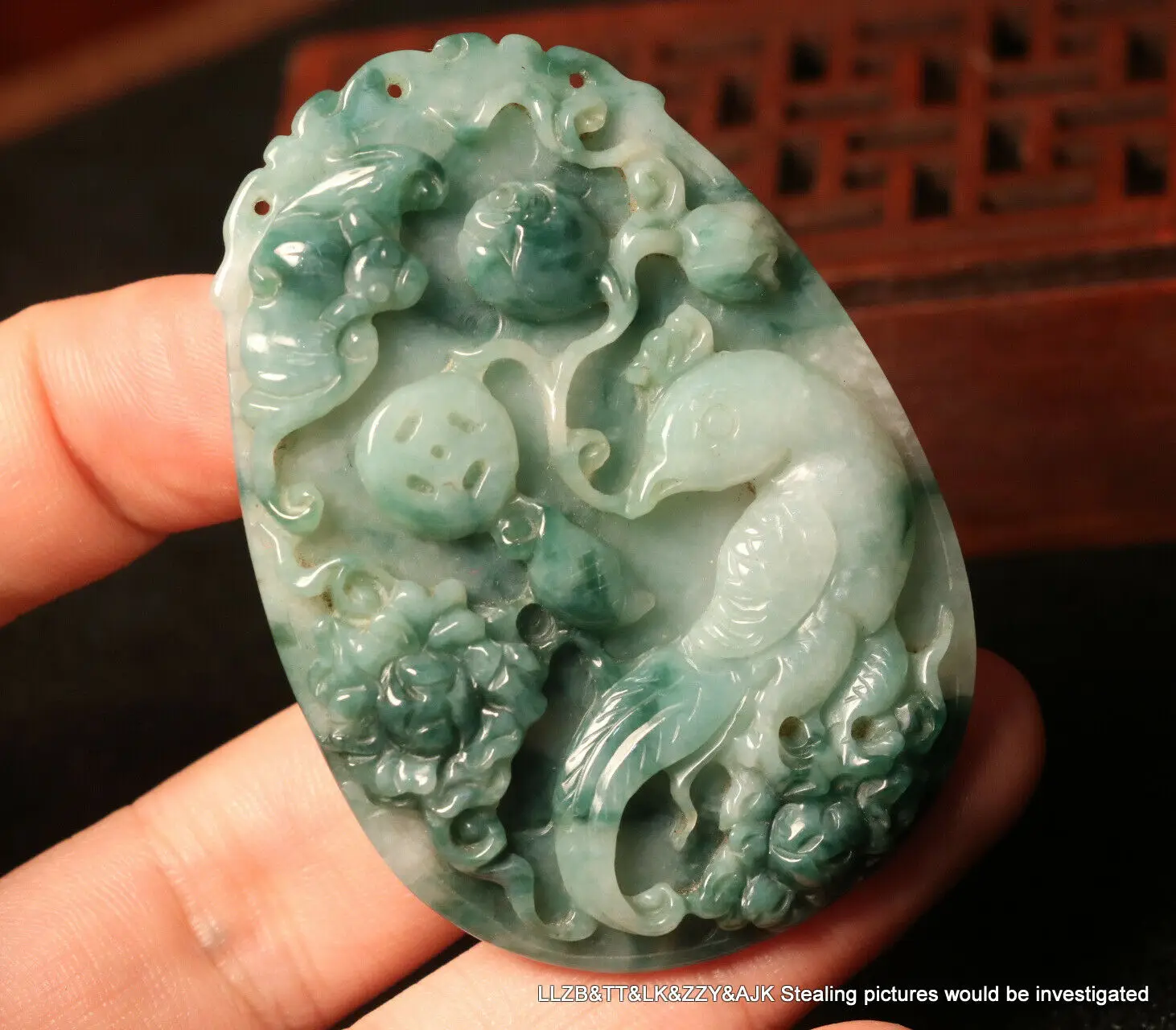 

Big Treasure Certificated Chinese Natural A+ Icy Jadeite Jade Birds Singing in Blossom Pendant Carving D03 Timestown 20201128A