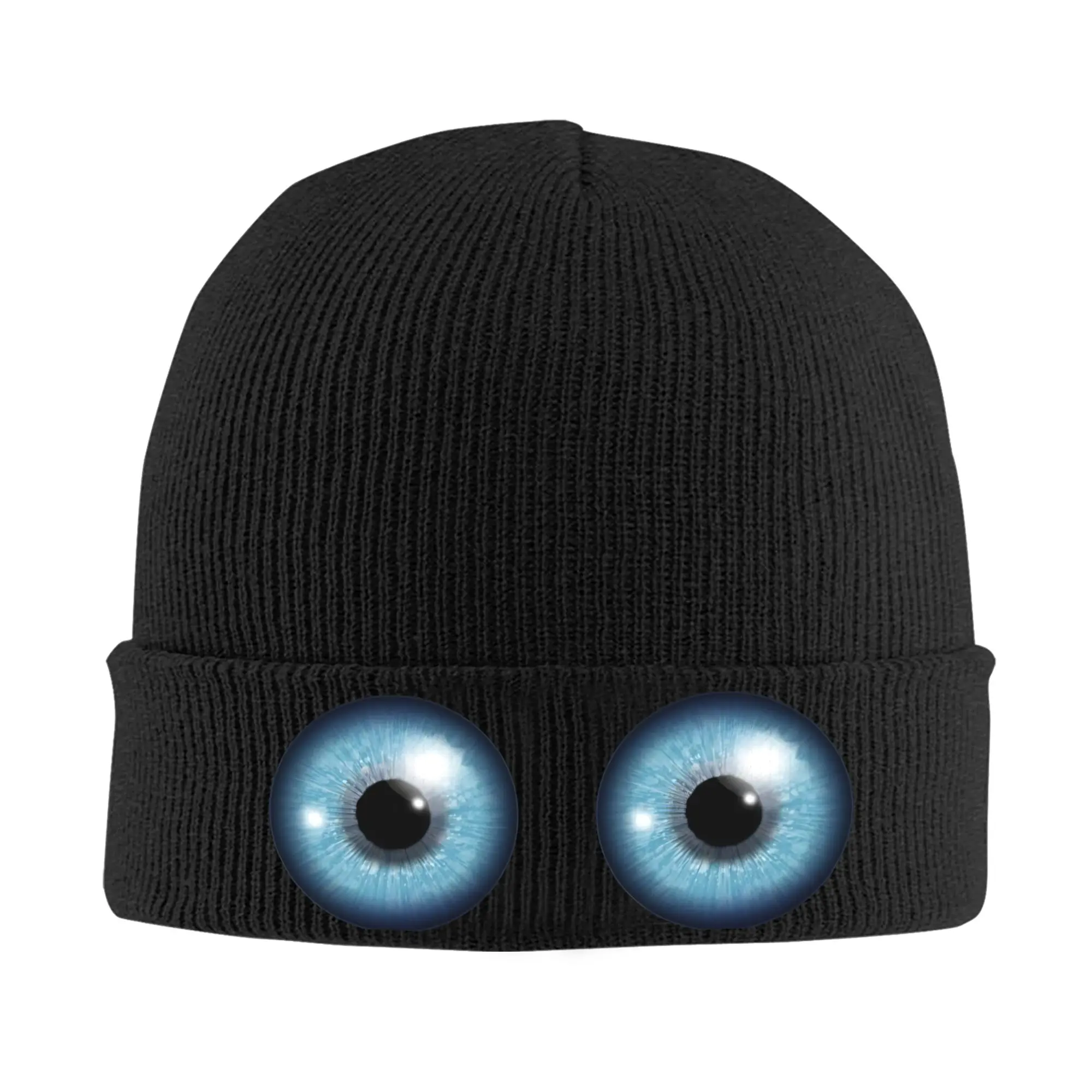 2 Big Blue Eyeballs Knitted Hat  Vintage Caps Men Women Outdoor Sport Beanie Hats Autumn Design Thermal Elastic Bonnet Hats