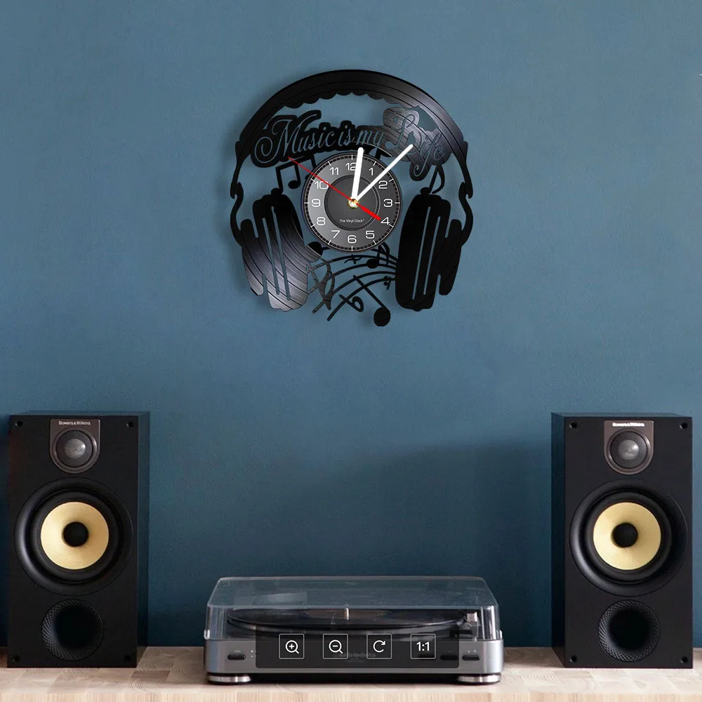 Music Is My Life Music Inspirational Quote Home Decor Music Headphone Wall Clock Rock n Roll Vintage Vinyl Record Wall Clock