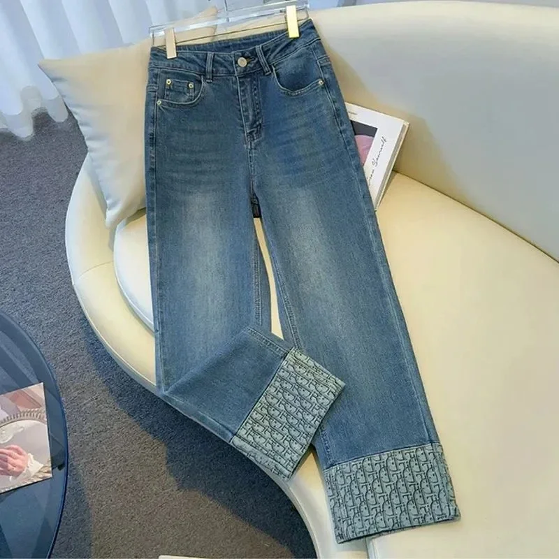 Women's Wide-leg Jeans 2025 Spring Summer High Waist Loose Ladies Denim Straight Pants Korean Version Leisure Lady Trousers