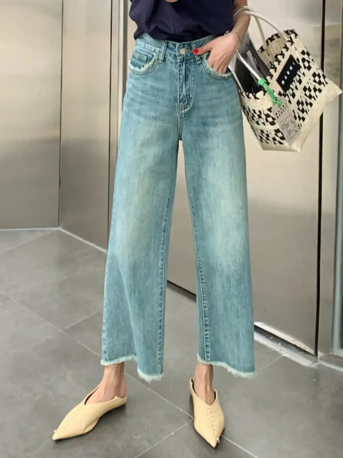 

Autumn New High Waist Vintage Jeans Woman Slim Fashion Straight Women's Jeans Casual Loose Street Chicly Jeans Women