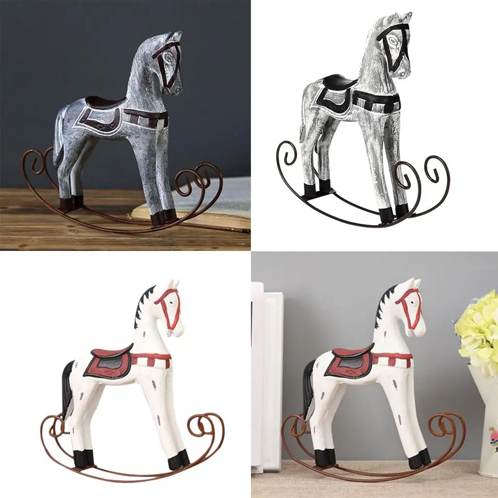 Rocking Horse Ornament Wood Sculpture Furnishing Articles for Modern Home Decoration Living Room Decor