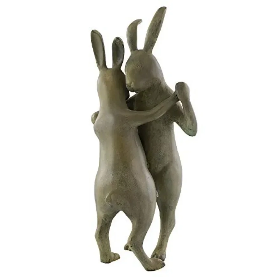 First Dance Garden Sculpture Rabbit Couple: Outdoor Decorative Metal Sculpture in Bronze Finish with Romantic Charm