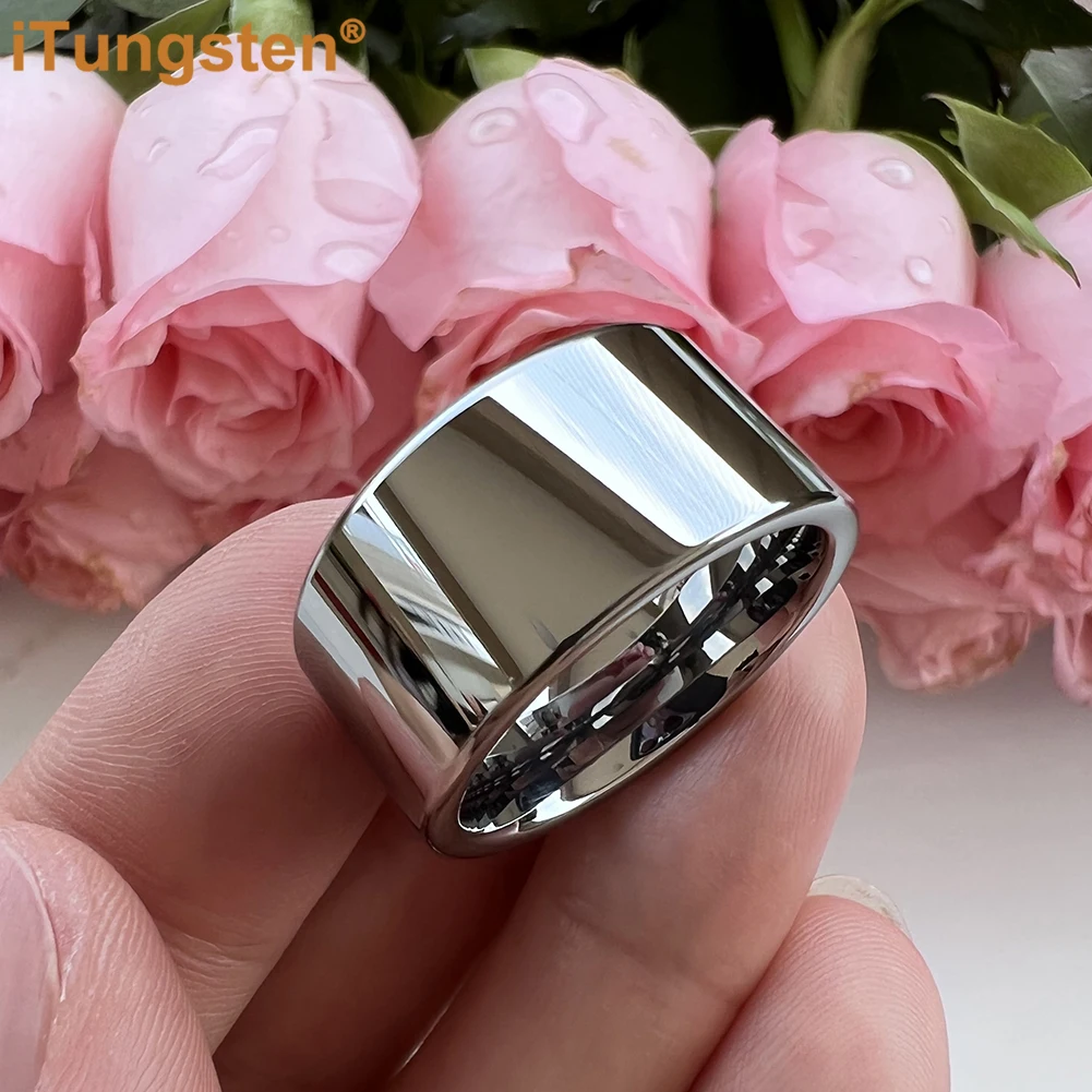 iTungsten 12mm Dropshipping Large Men Ring Shiny Tungsten Wedding Band Fashion Jewelry Pipe Cut Polished Comfort Fit