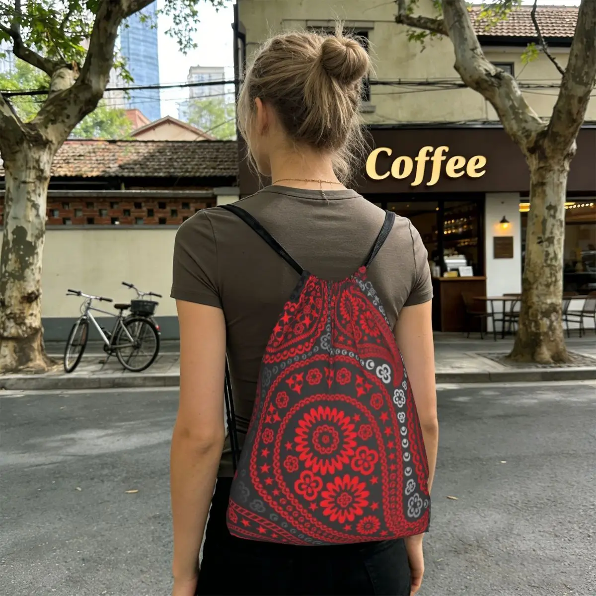 Red Paisley Mandala Backpacks Fashion Drawstring Bags Sundries Bag Book Bags for Man Woman Students