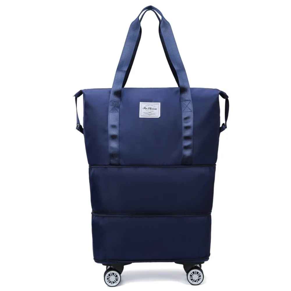 Oxford Cloth Gym Bag with Wheels Sport Dry-Wet Separation Collapsible Travel Tote Bag Portable Large Capacity