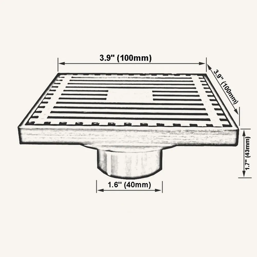 Grey Brass Square Bathroom Floor Drain Waste Grate Shower Drainer Lhr400