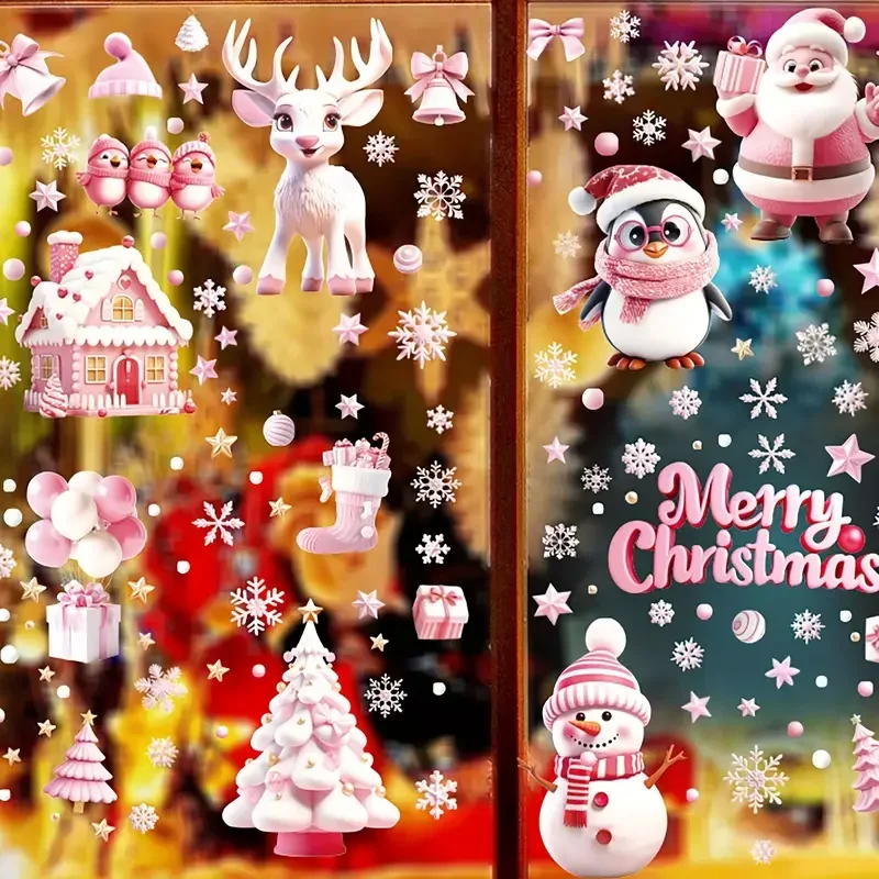 9 Sheets Christmas Window Clings Home Decorative Films Reusable Static Christmas Window Stickers Double-Side Xmas Party Supplies