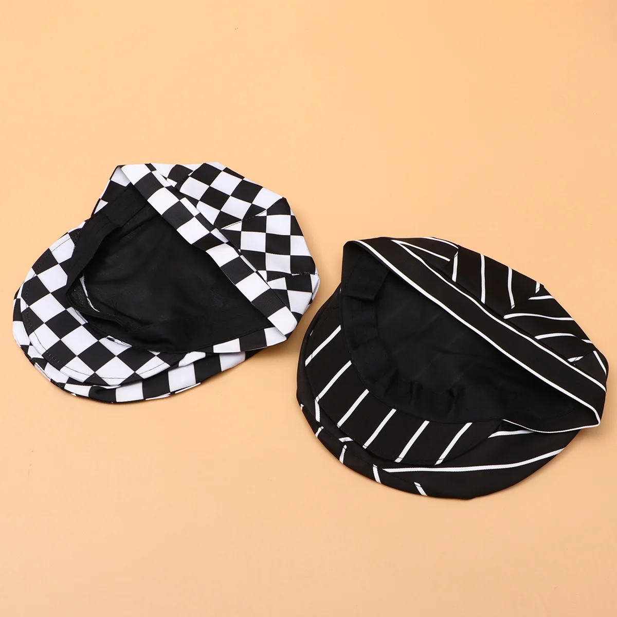 

2pcs Beret Chef Hat Restaurant Waiter Cap Kitchen Dustproof Working Cap For Waiters Chefs Comfortable Stripe Grid