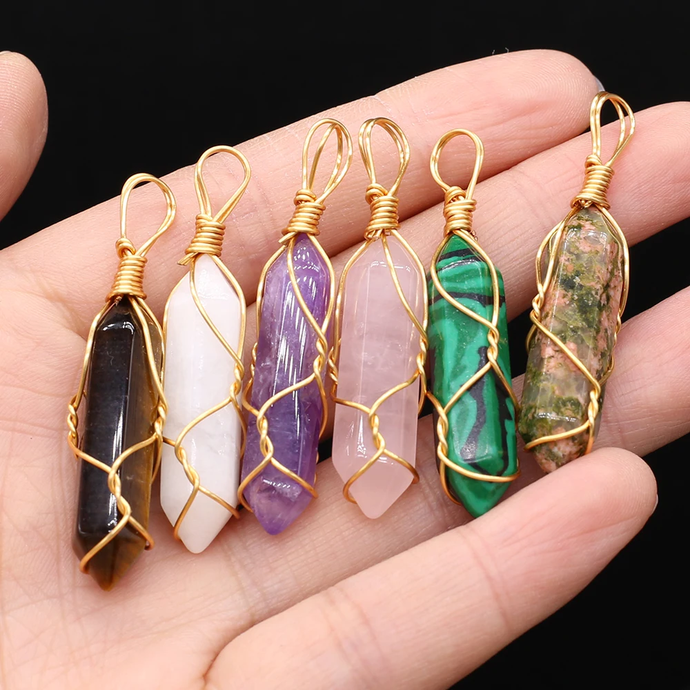 5pcs Gold Color Wire Wrap Vintage Pendant Natural Stone Crystal Agate Quartz Pendant for Jewelry Making DIY Necklace Earrings