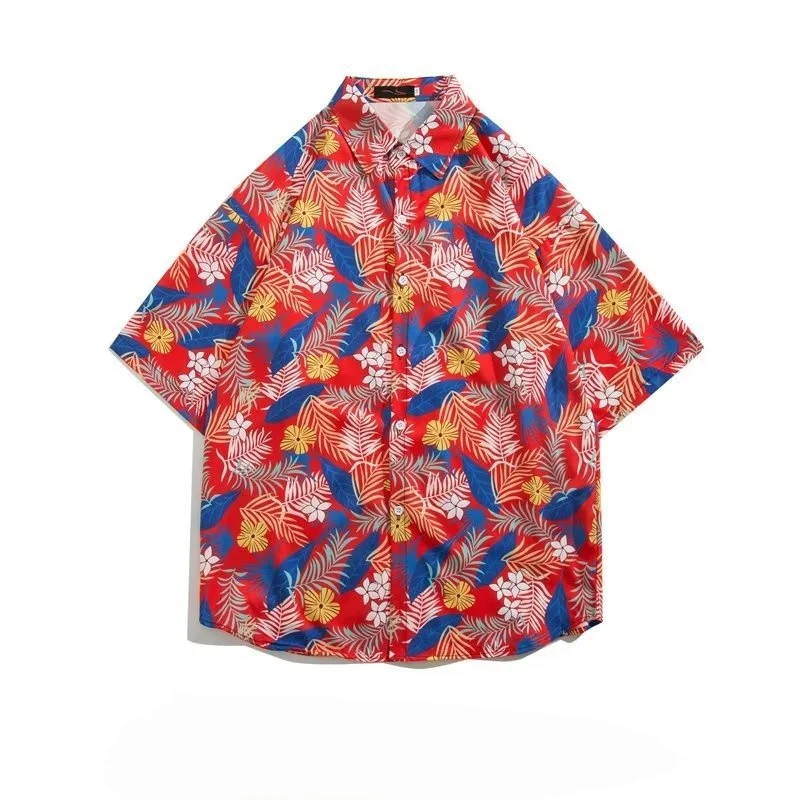Summer Men's Retro Hawaiian Seaside Beach Printed Short Sleeve Shirt High Street Loose Casual Handsome Half Sleeve Flower Shirt