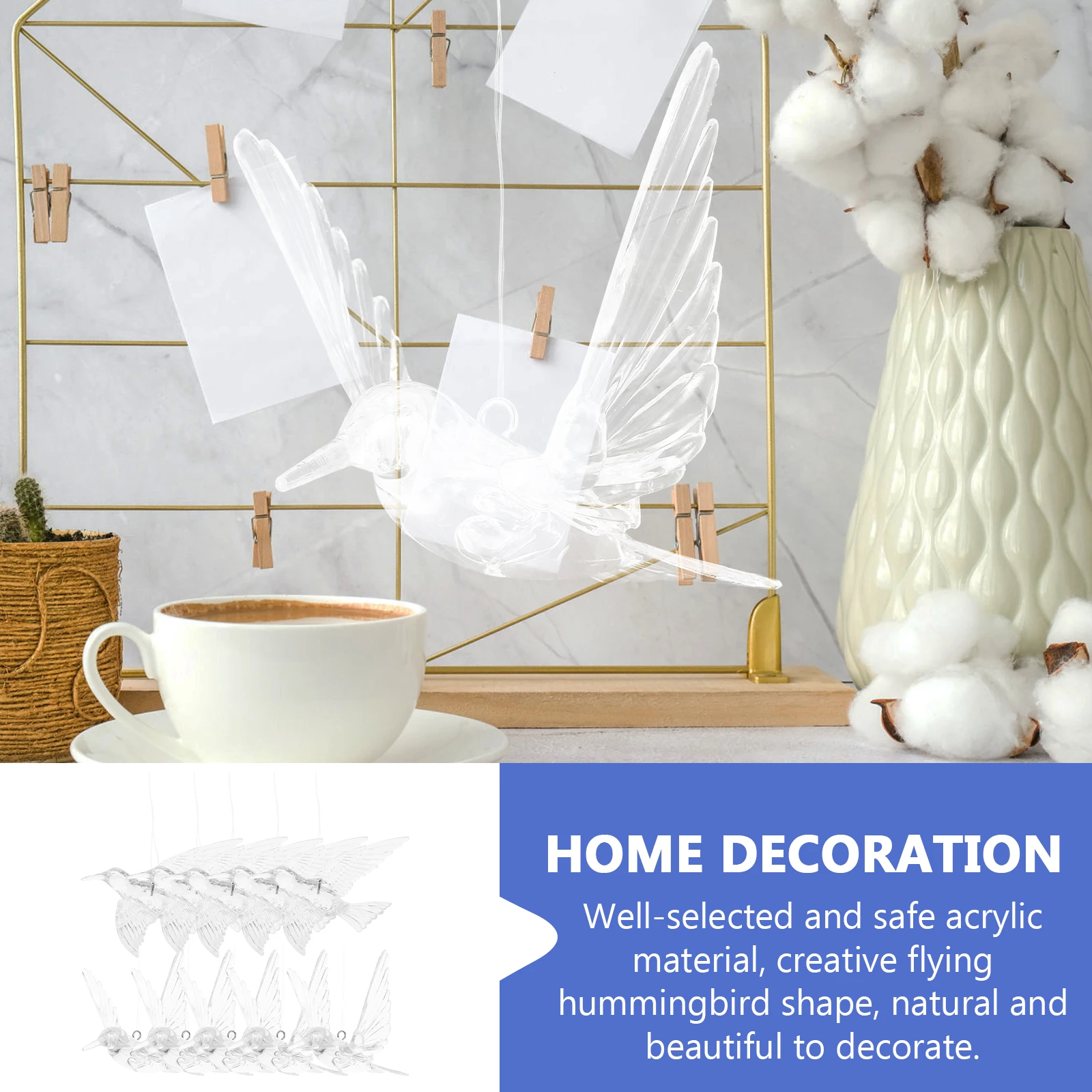 

10pcs Crystal Hummingbird Decor 14cm 10cm Clear Acrylic Hanging nament for Wedding Ceiling Ch Door Wall Window Pentecost