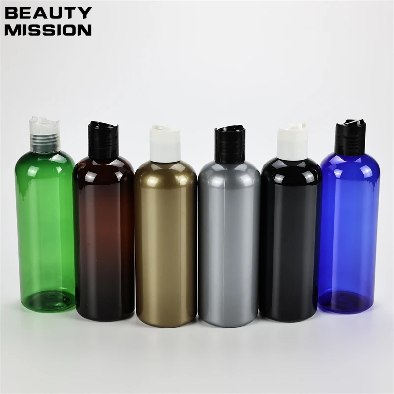 

300ML X 20 Empty Golden Plastic Cosmetics Lotion Bottle With Disc Top Lid Shampoo PET Containers Shower Gel Packaging Containers