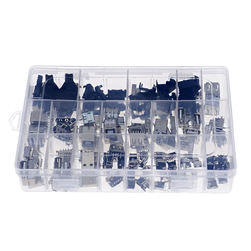 119Pcs/lot USB socket connector combination set Micro Mini DIY USB Male and Female Head with plastic case Assorted Kits