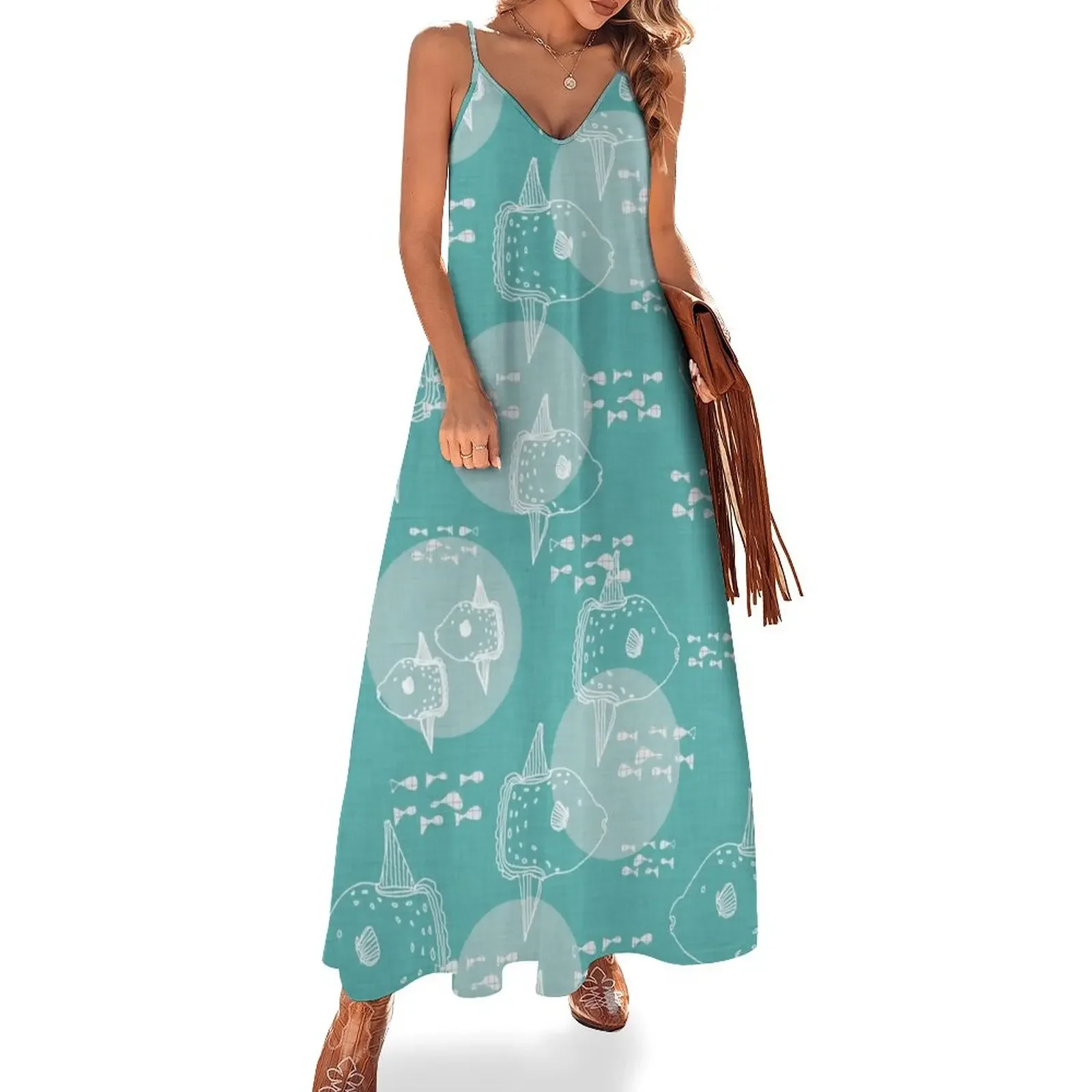 

Mola Mola Teal-Ocean sunfish Sleeveless Dress loose summer dress Summer dresses for women