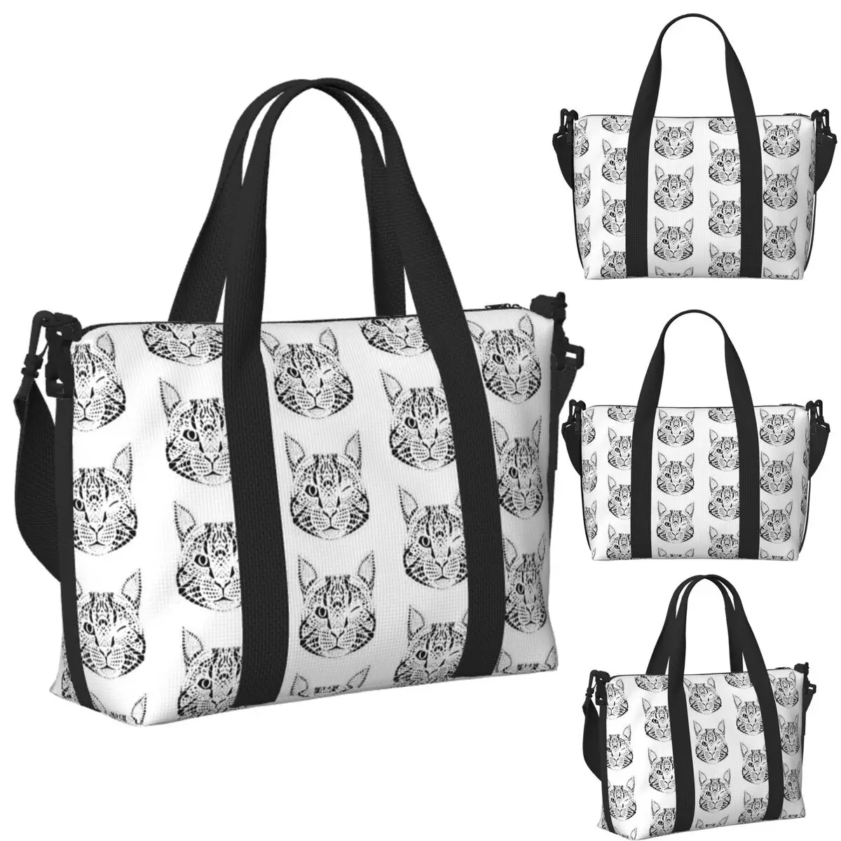 

Custom Baby Lasagna Cat Beach Travel Bag Large Capacity Tote Bags for Gym Sport Women Shopping Duffle Shoulder Bag