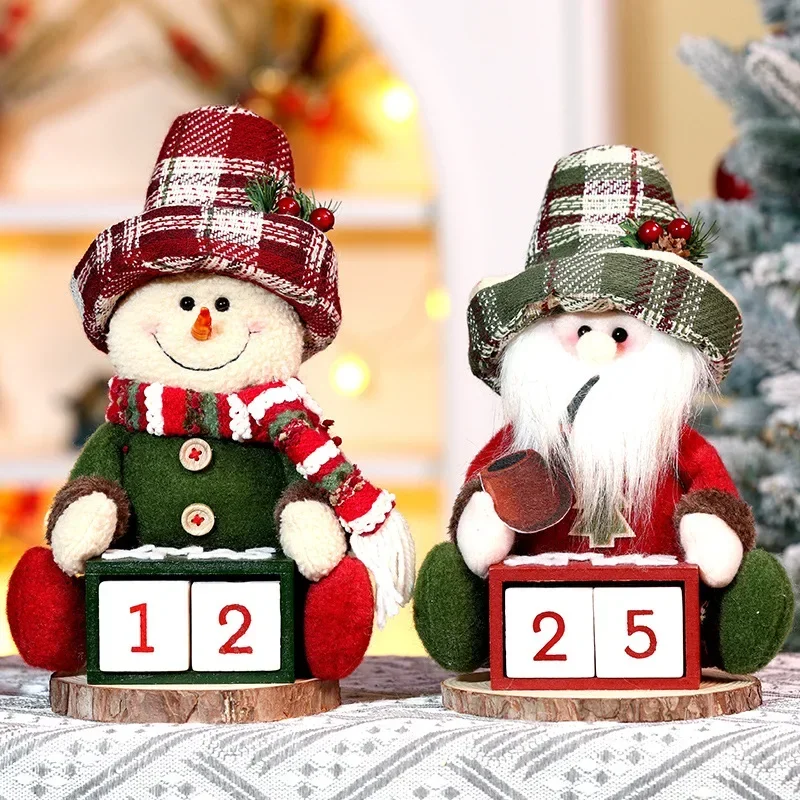 

Vintage Plaid Santa Snowman Sitting Countdown Doll Gift Christmas Desktop Home Living Room Decoration Christmas Gift