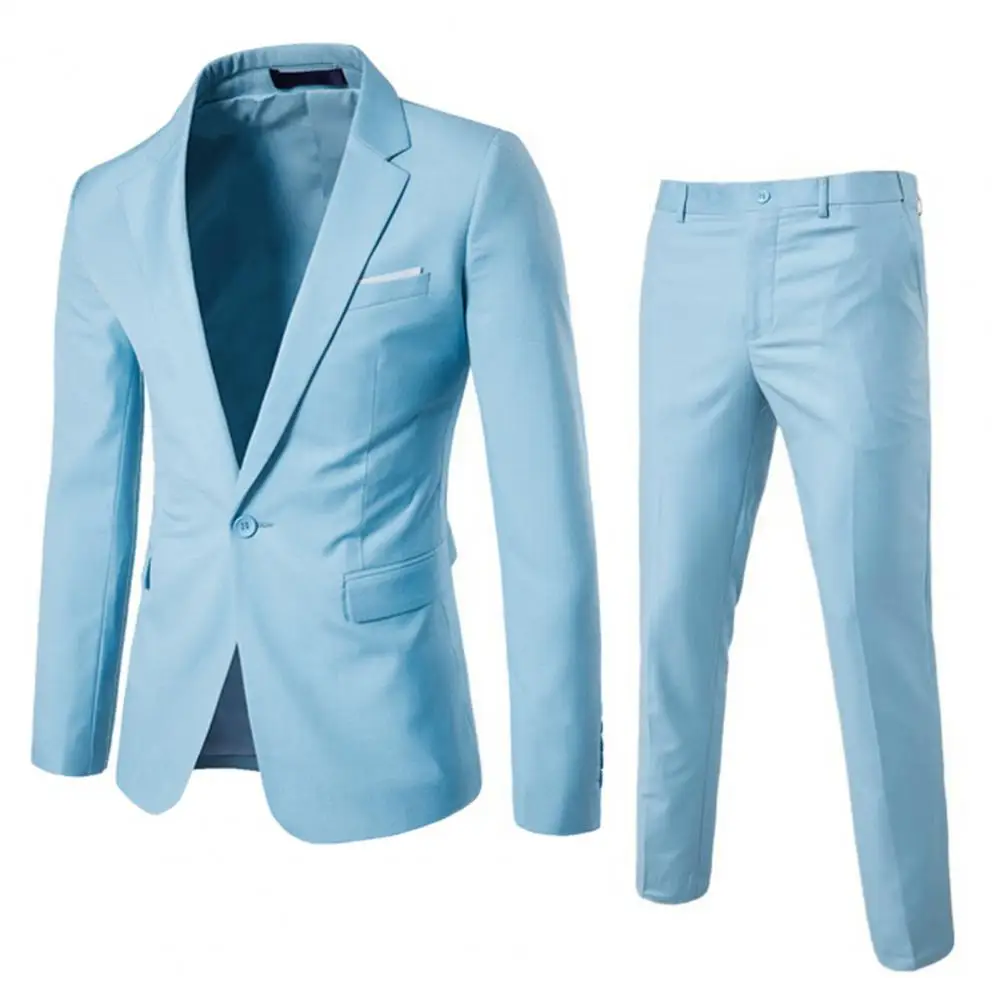 Conjunto de pantalones y Blazer para hombre, chaqueta de boda para novio de talla europea, conjunto de pantalones con solapa y bolsillos de un solo botón, traje de chaqueta de negocios informal ajustado