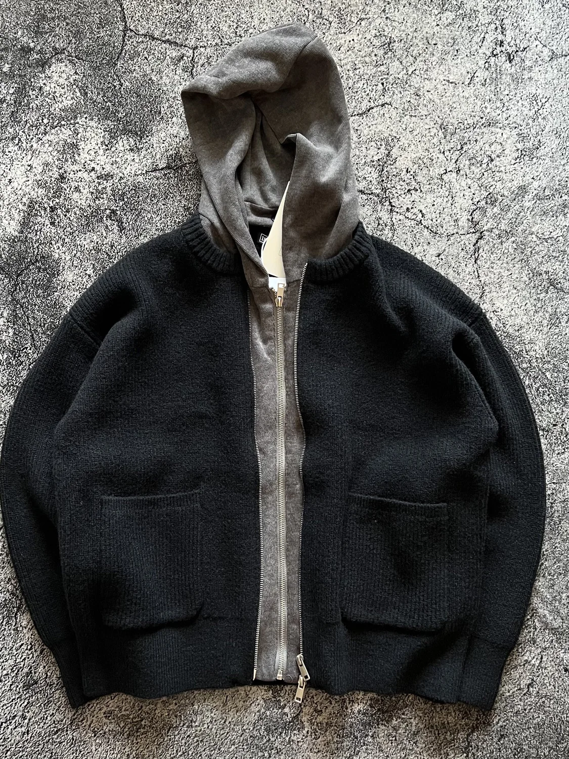 

Мужской свитер-куртка на молнии с капюшоном, осенне-зимний, свободный крой, в корейском стиле, теплый, имитация двухслойности, с цветными блоками