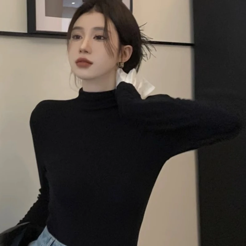 Slim Black T-shirts Women Flare Sleeve Fashion Niche Students Clothing New Autumn All-match Korean Style Comfortable Casual Chic