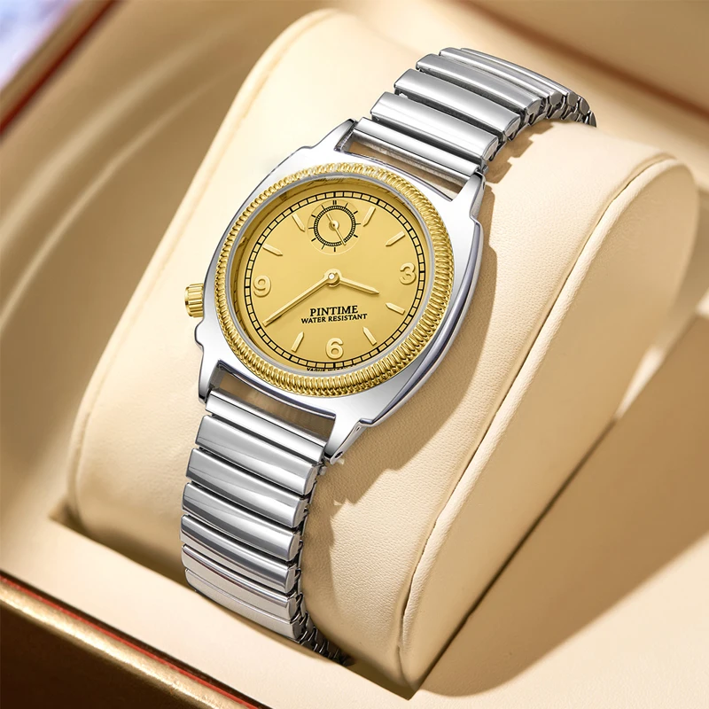 

Vintage niche quartz watch Telescopic strap independent second dial retro light luxury women's watch fashion watch spring strap