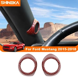 SHINEKA ABS Car A Pillar Door Audio Stereo Speaker Decoration Cover Trim Stickers For Ford Mustang 2015 Up Interior Accessories