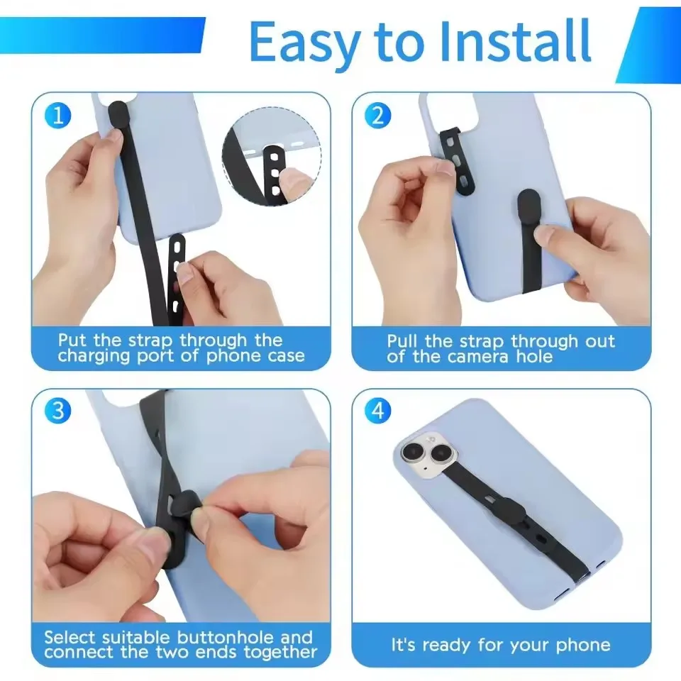 2pcs Portable SiliconePhone Strap AdjustablePhone Case Wristband Elastic Phone Hand Band Phone Accessories view 2
