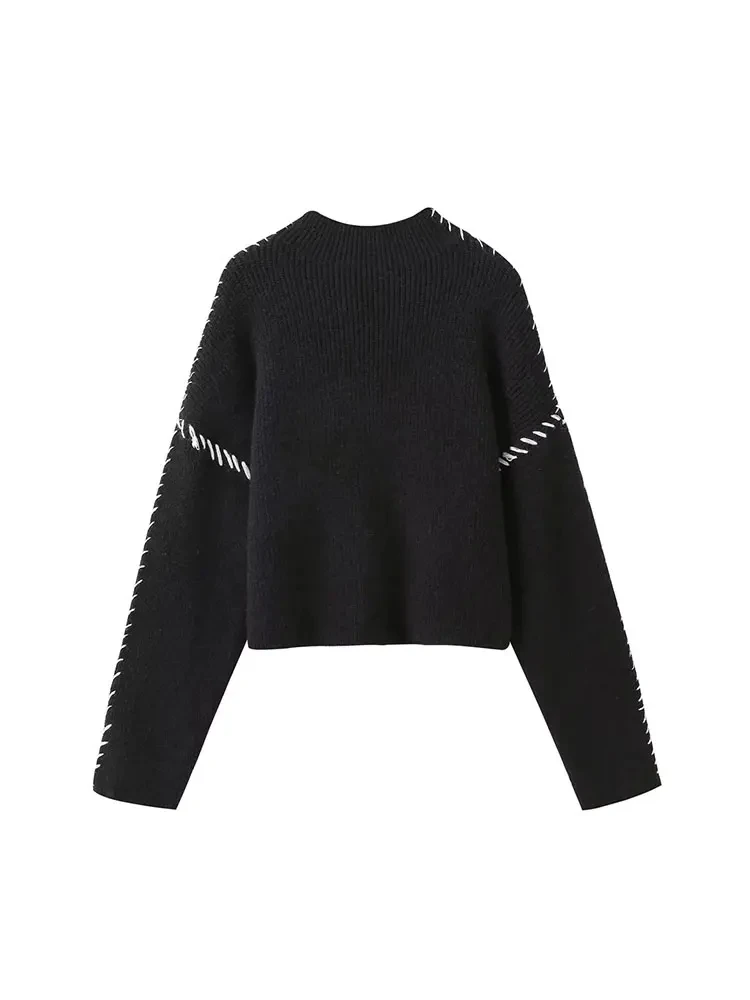 ZaZevity TRAF Autumn Winter Oversize turtleneck Sweater Loose Slimming Casual Design Sense Fashion Knit Top Outerwear