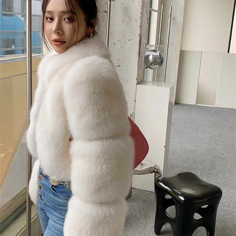 معطف فرو الثعلب من HOOOFUR سترة نسائية شتوية عصرية دافئة وسميكة من الجلد البني مقاس كبير معطف بارد من الفرو المزيف خصيصًا