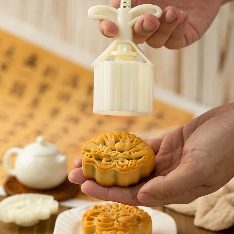 Flower Pattern Mooncake Mold Mid-Autumn Festival Hand-Pressure Cake Baking Mould Hand Mooncake Pressure Fondant Decoration Tools