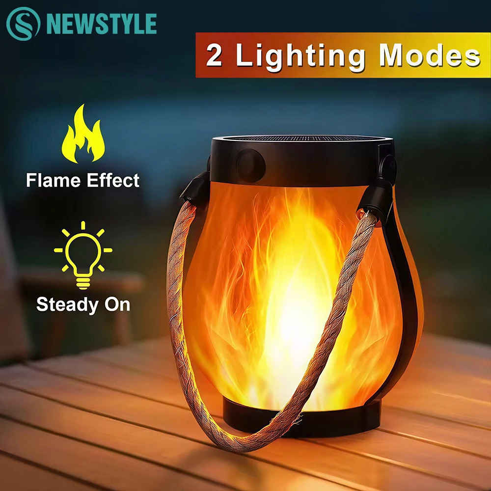 Solar-Flammenlampe für den Außenbereich mit Typ-C-Ladefunktion, IP65 wasserdicht, mit Hängeseil, flackernde 3D-Flamme, Solarlampe für Garten- und Terrassendekoration