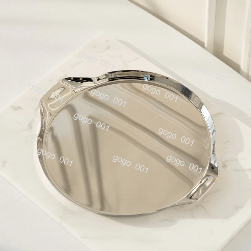 

Легкий роскошный круглый поднос из нержавеющей стали, скандинавский отель Ins, обеденная тарелка в западном стиле, модель комнаты, орнамент, бытовая десертная тарелка