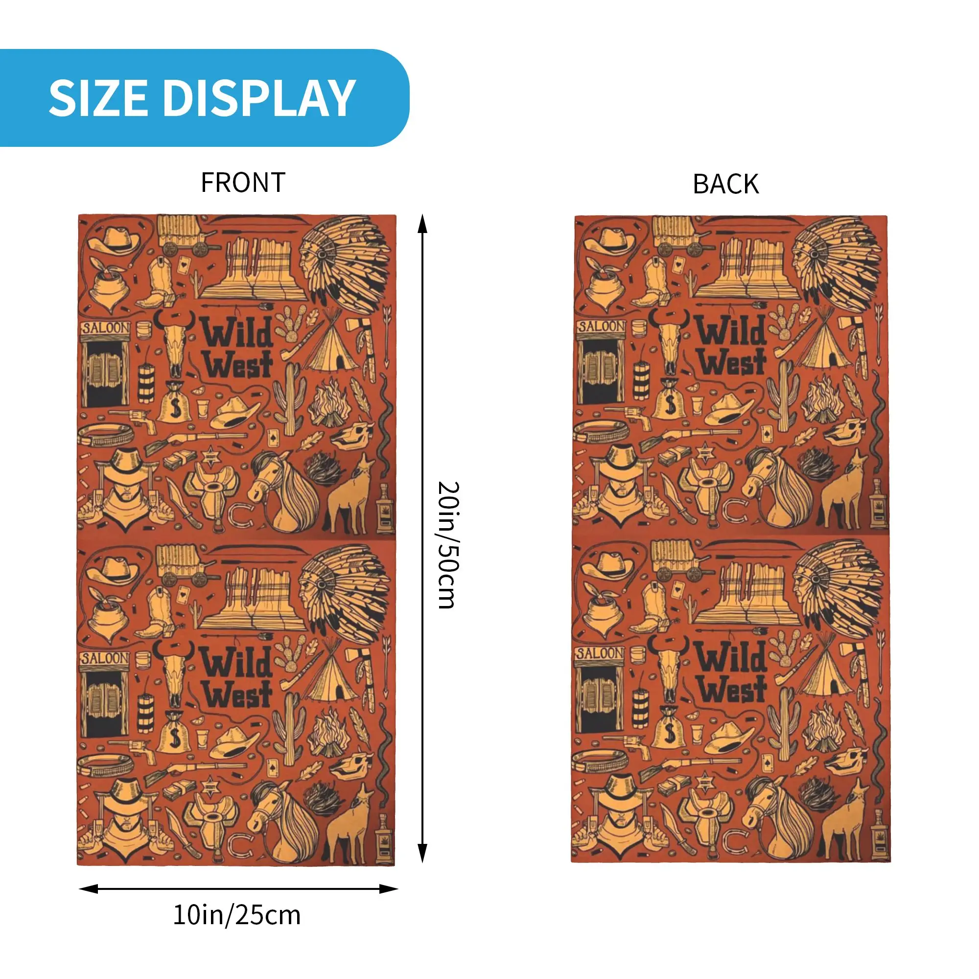 Wild West Cowboy style  Bandana Neck Gaiter Printed Face Scarf Balaclava Cycling Unisex Adult Winter