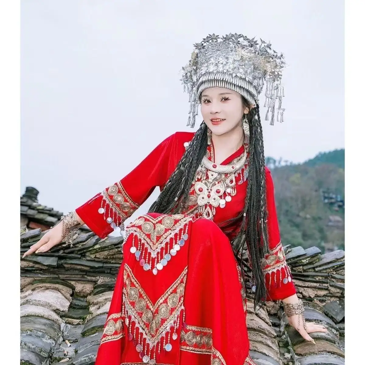 red-hmong-costume-women's-traditional-chinese-hanfu-dress-national-style-miao-clothing-carnival-stage-performance-suits