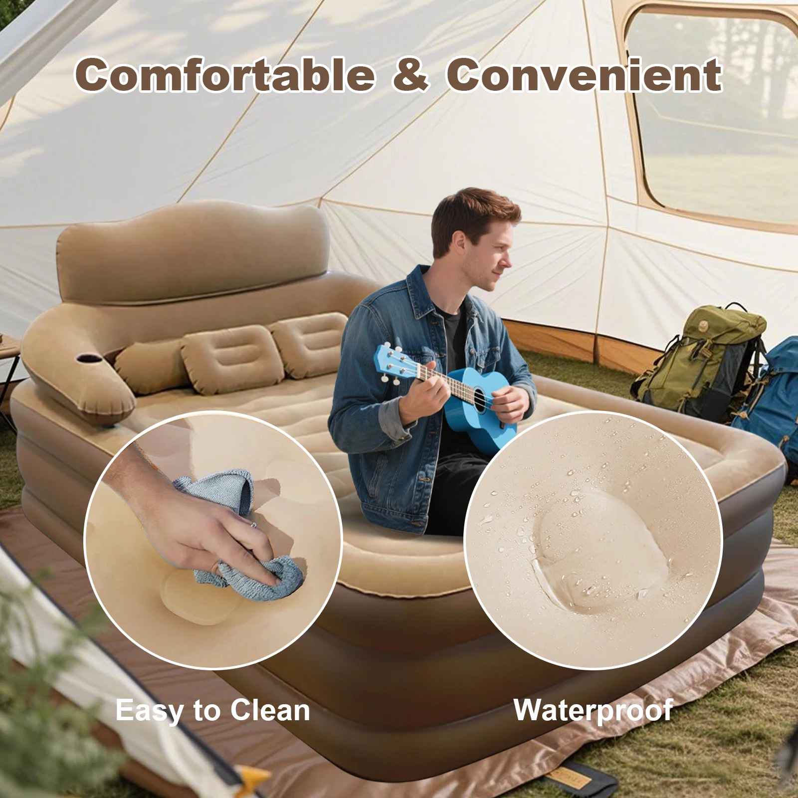 Inflatable Air Mattress with Built in Pump Blow Up Queen Size 2-person Air Bed For Outdoor Camping, Home and Guest image 5