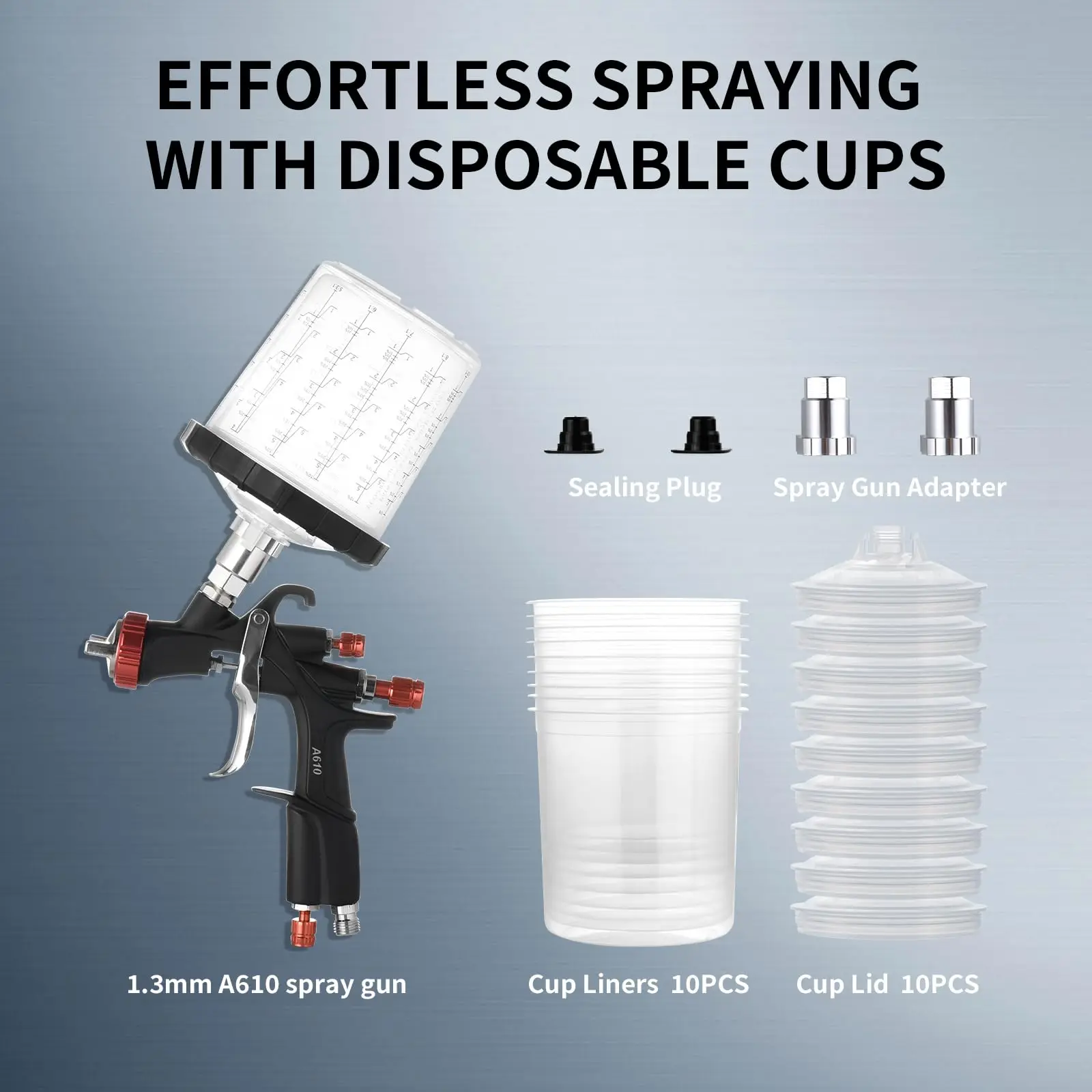 Tools R500 LVLP Air Spray Gun with 22 Ounce Disposable Paint Cups, A610 Paint Guns Automotive, Car Paint Gun Sprayer