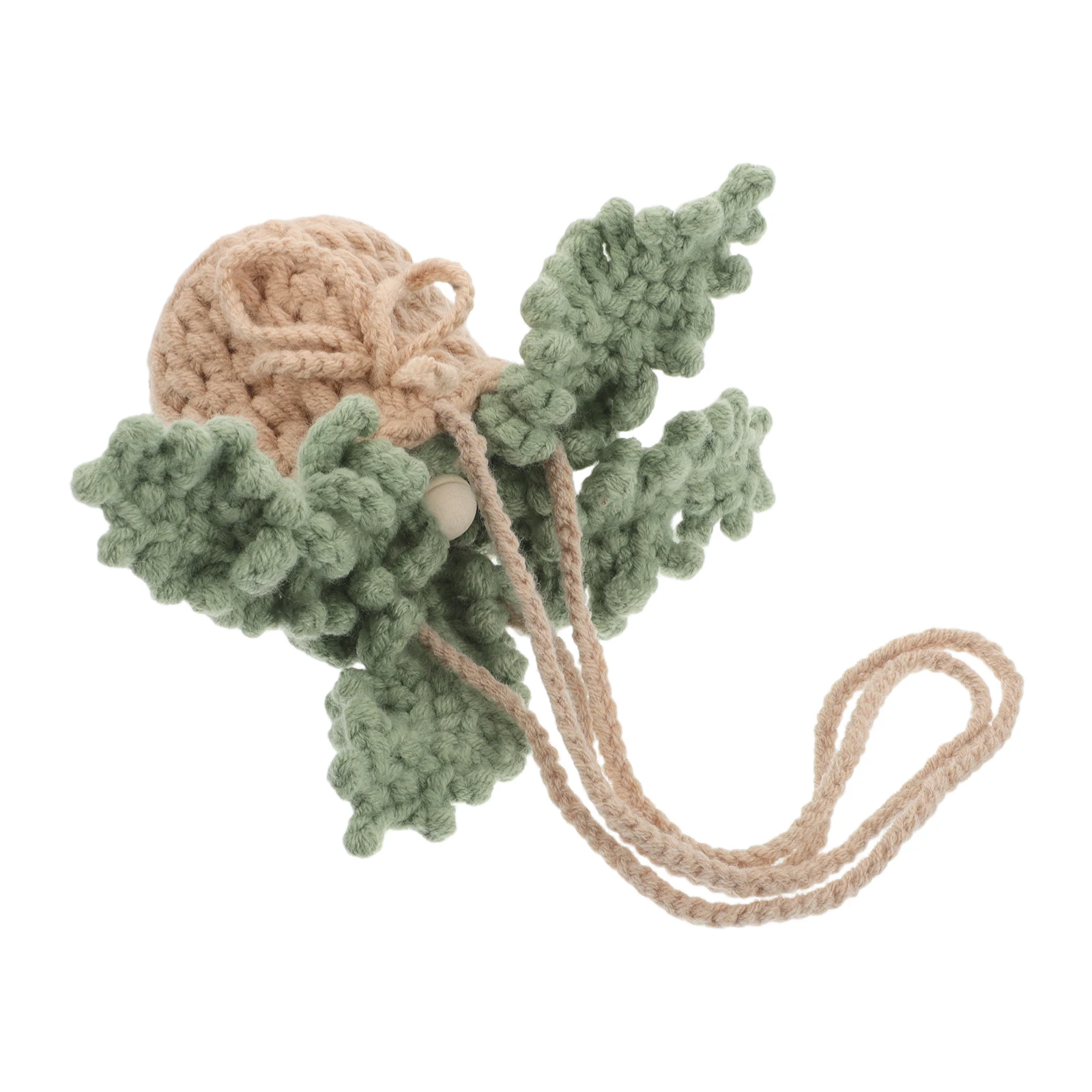 

2 Pcs Car Accessories Handwoven Plant Ornament Hanging Mirror Decor Crochet Rearview Charm Knit Interior Flower
