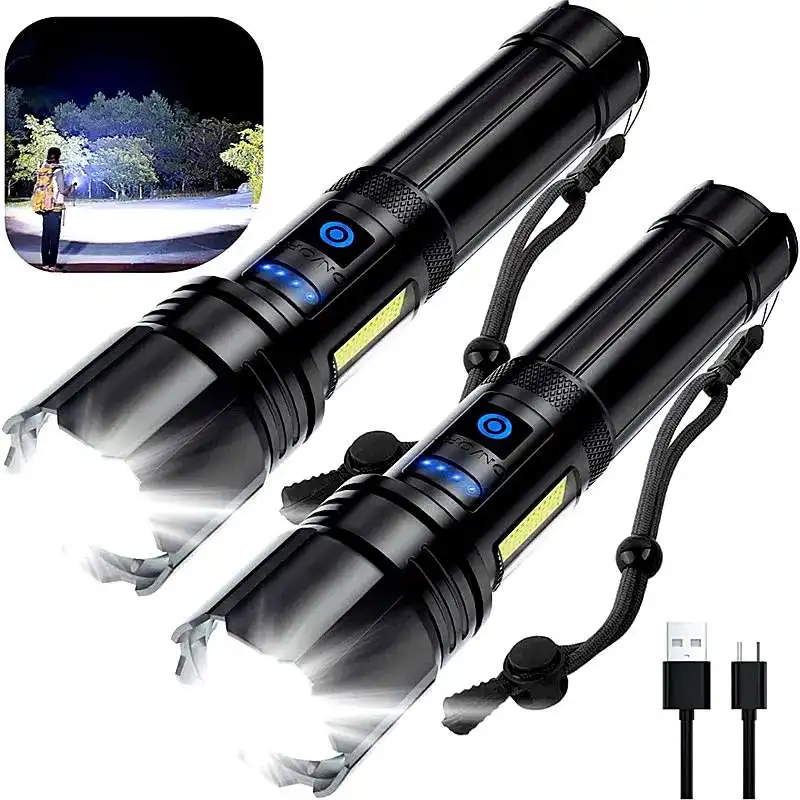 Rechargeable XHP90 Led Flashlight 10000 High Lumens Tactical Light Waterproof Zoomable 7 Mode Camping Emergencies Flashlights